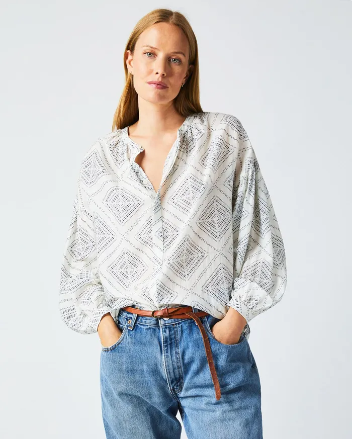 Women Poet Blouse Whiteblue Billy Reid Tops