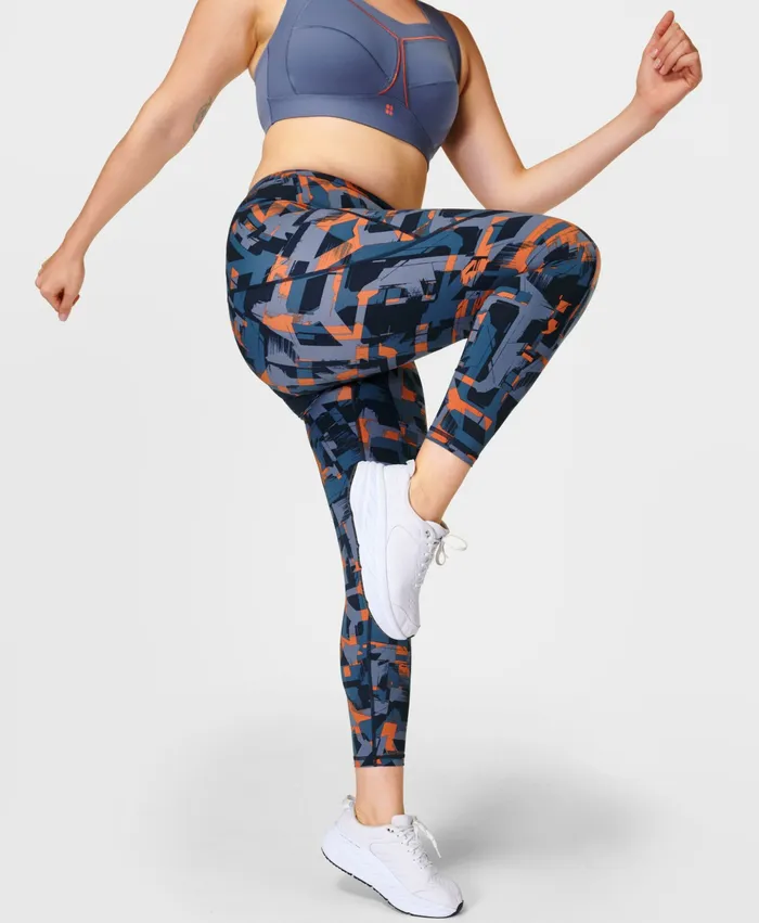 Women Power 78 Gym Leggings Blue Speed Geo Print Pocketed Sweaty Betty