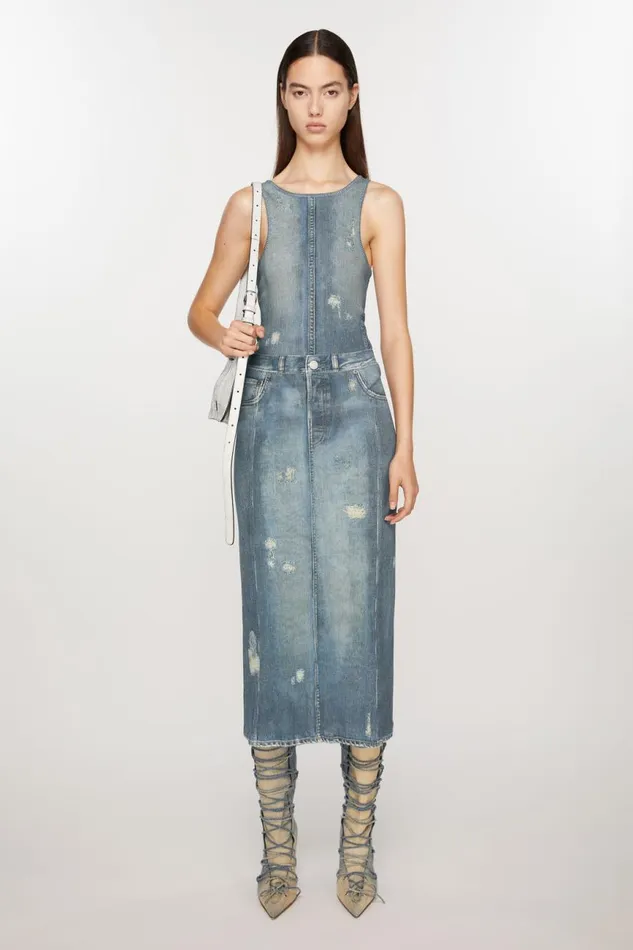 Women Rib Cotton Print Skirt Denim Blue Acne Studios Skirts
