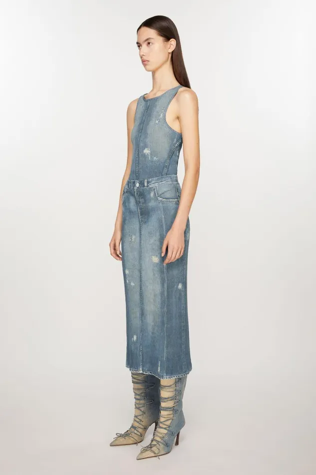 Women Rib Cotton Print Skirt Denim Blue Acne Studios Skirts