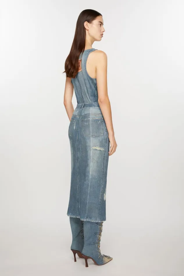 Women Rib Cotton Print Skirt Denim Blue Acne Studios Skirts