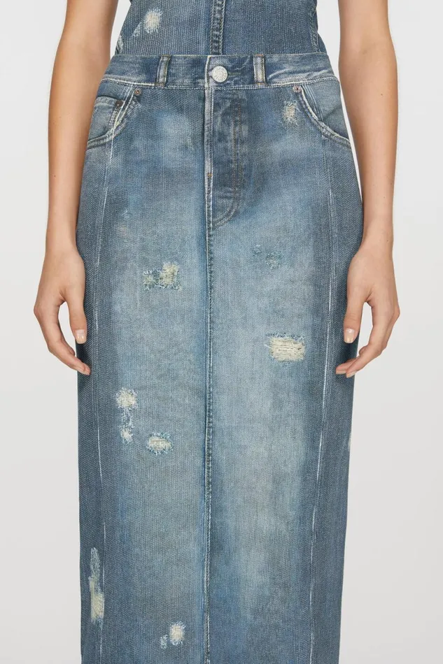 Women Rib Cotton Print Skirt Denim Blue Acne Studios Skirts