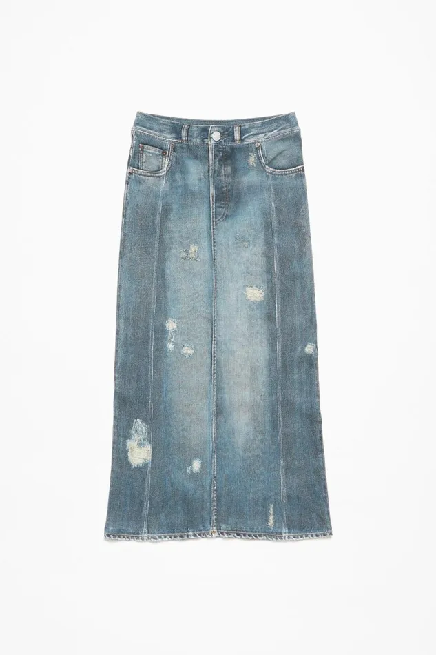Women Rib Cotton Print Skirt Denim Blue Acne Studios Skirts