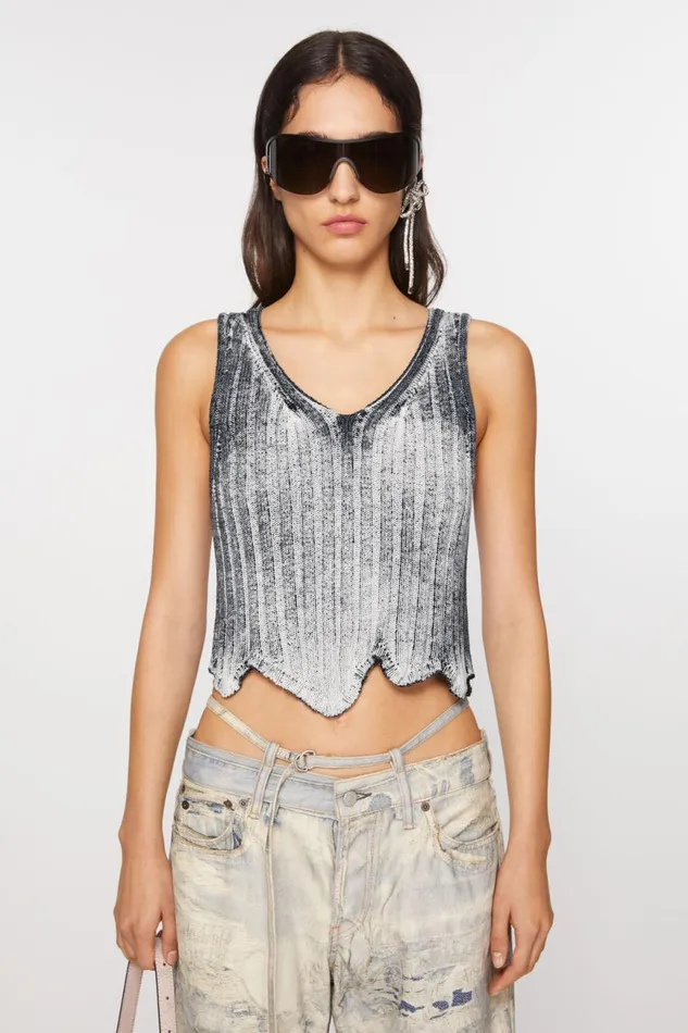 Women Ribbed Print Tank Top Whiteblack Acne Studios Knitwear