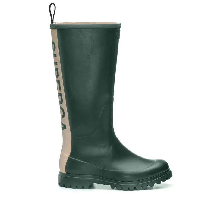 Women Rubber Boots Unisex 799 RUBBER BOOTS LETTERING High Cut GREEN DK FORESTOFF WHITE Superga Gumboots