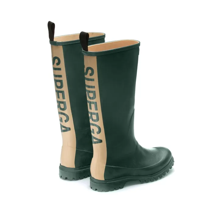 Women Rubber Boots Unisex 799 RUBBER BOOTS LETTERING High Cut GREEN DK FORESTOFF WHITE Superga Gumboots