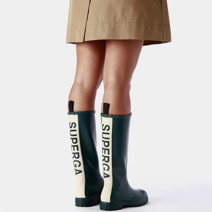Women Rubber Boots Unisex 799 RUBBER BOOTS LETTERING High Cut GREEN DK FORESTOFF WHITE Superga Gumboots