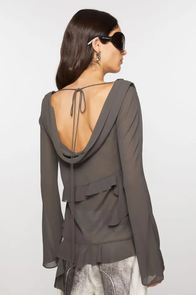 Women Ruffle Draped Top Anthracite Grey Acne Studios Shirts and Blouses