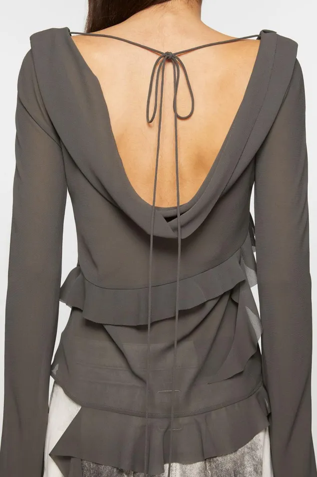 Women Ruffle Draped Top Anthracite Grey Acne Studios Shirts and Blouses