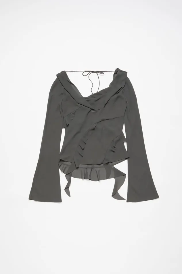 Women Ruffle Draped Top Anthracite Grey Acne Studios Shirts and Blouses