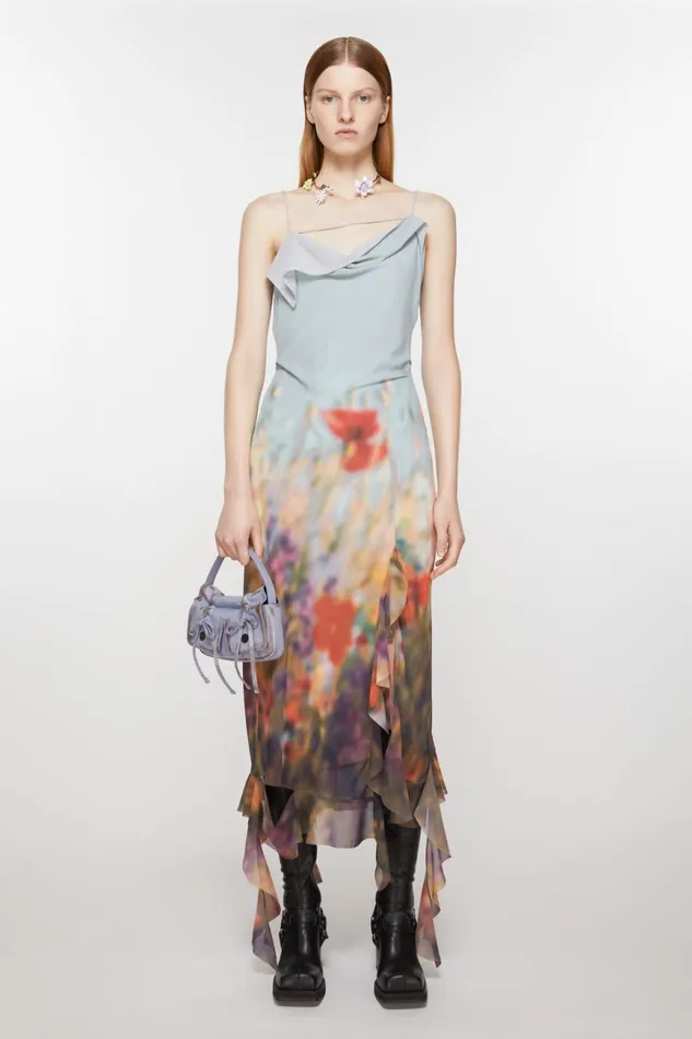 Women Ruffle Strap Dress Dusty Blue Acne Studios Dresses