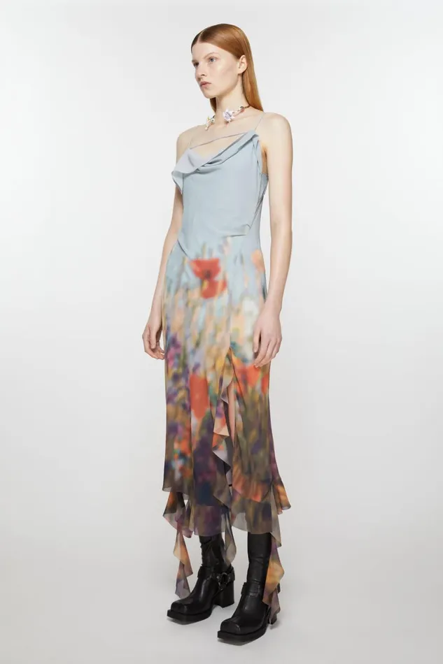 Women Ruffle Strap Dress Dusty Blue Acne Studios Dresses