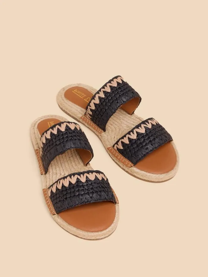 Women SANDALS White Stuff Belflower Raffia Mule Black Multi