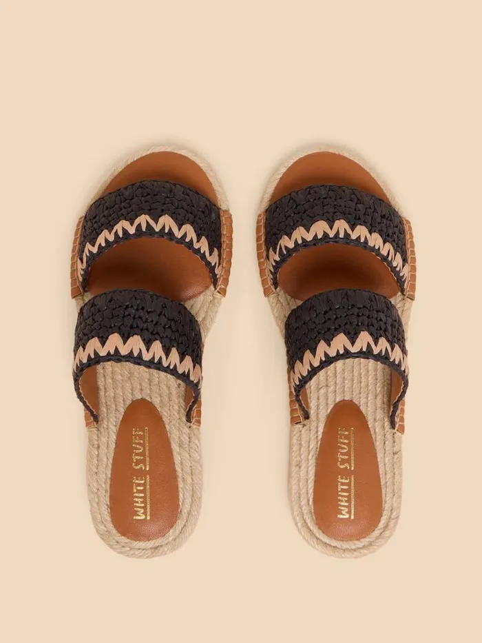 Women SANDALS White Stuff Belflower Raffia Mule Black Multi