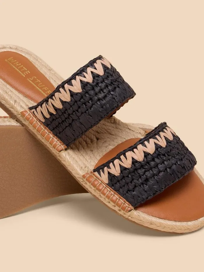 Women SANDALS White Stuff Belflower Raffia Mule Black Multi