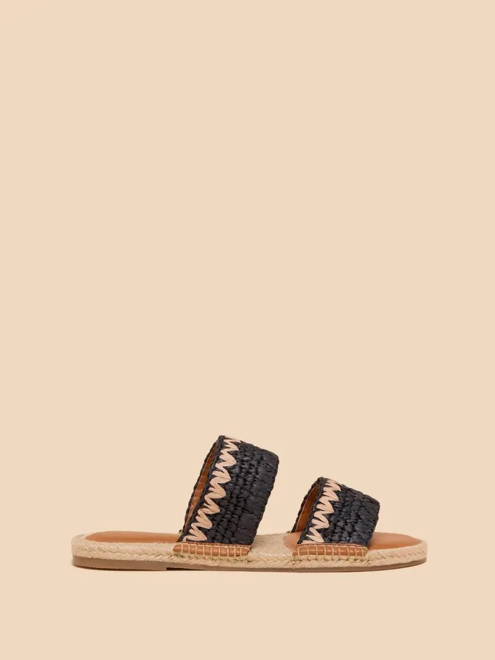 Women SANDALS White Stuff Belflower Raffia Mule Black Multi
