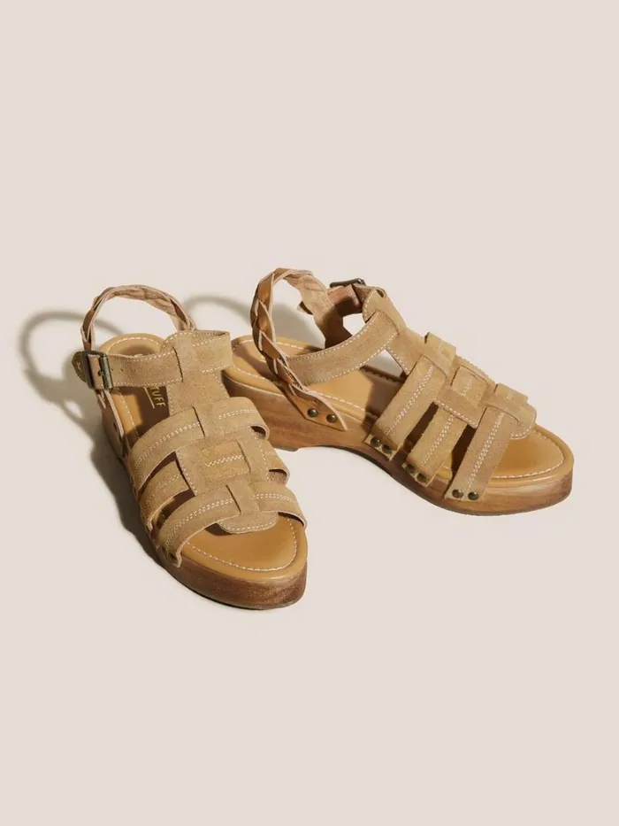 Women SANDALS White Stuff Gladiator Leather Clog Sandal Mid Tan
