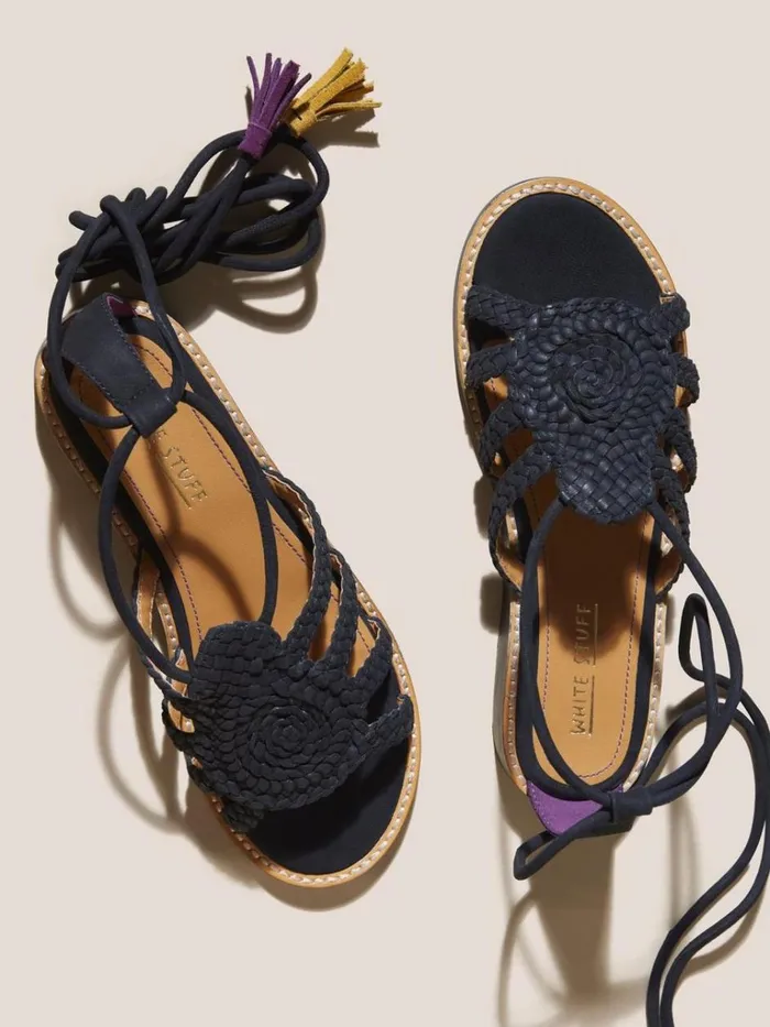 Women SANDALS White Stuff Plaited Leather Sandal Tie Leg Pure Black Women SANDALS White Stuff Plaited Leather Sandal Tie Leg Pure Black
