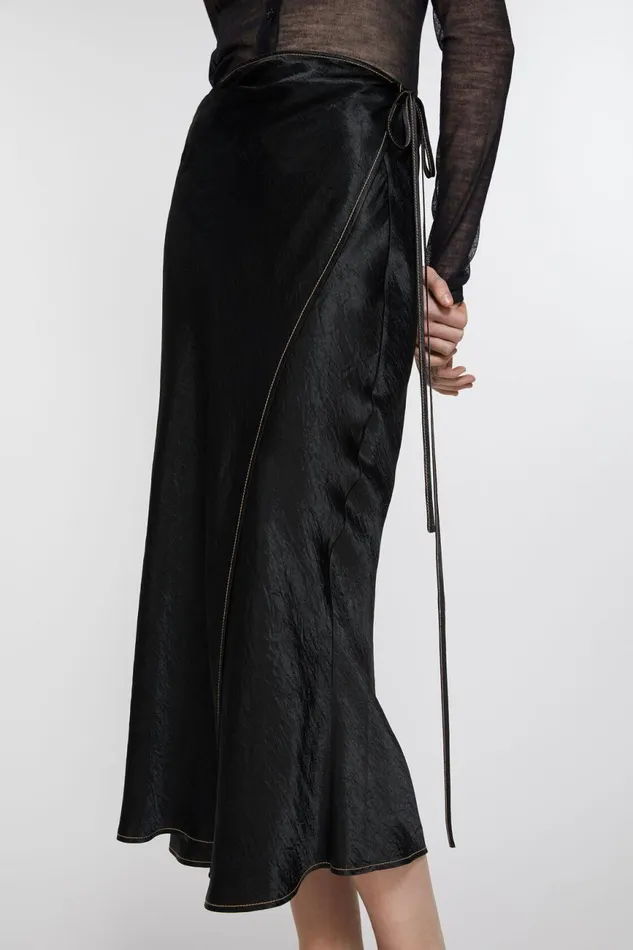 Women Satin Wrap Skirt Black Acne Studios Skirts