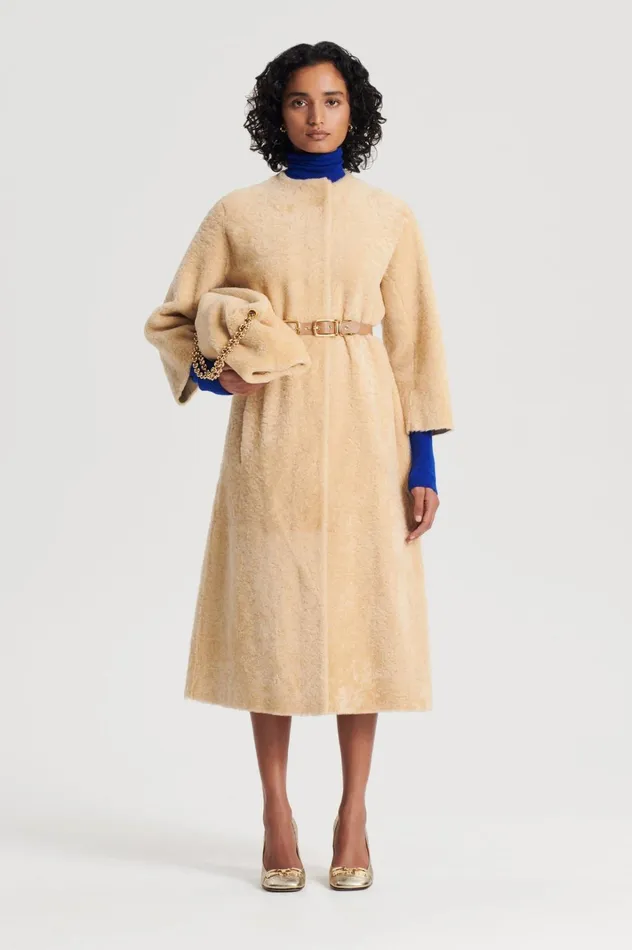 Women Scanlan Theodore Coats COCOON SHEARLING COAT Gold