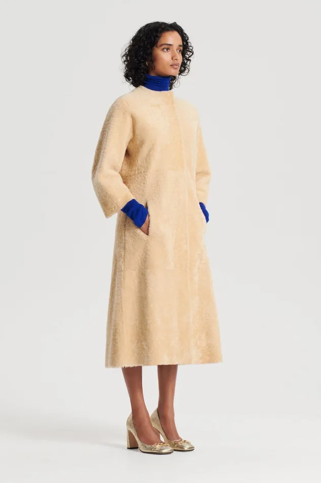 Women Scanlan Theodore Coats COCOON SHEARLING COAT Gold