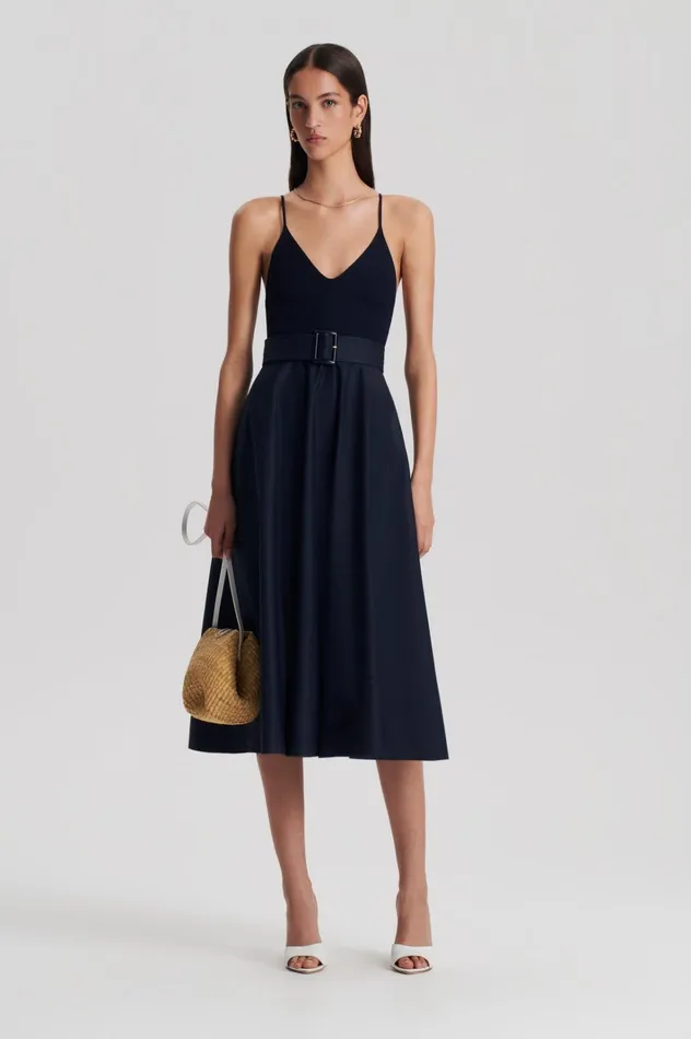 Women Scanlan Theodore Dresses CREPE KNIT CAMISOLE COTTON DRESS Navy