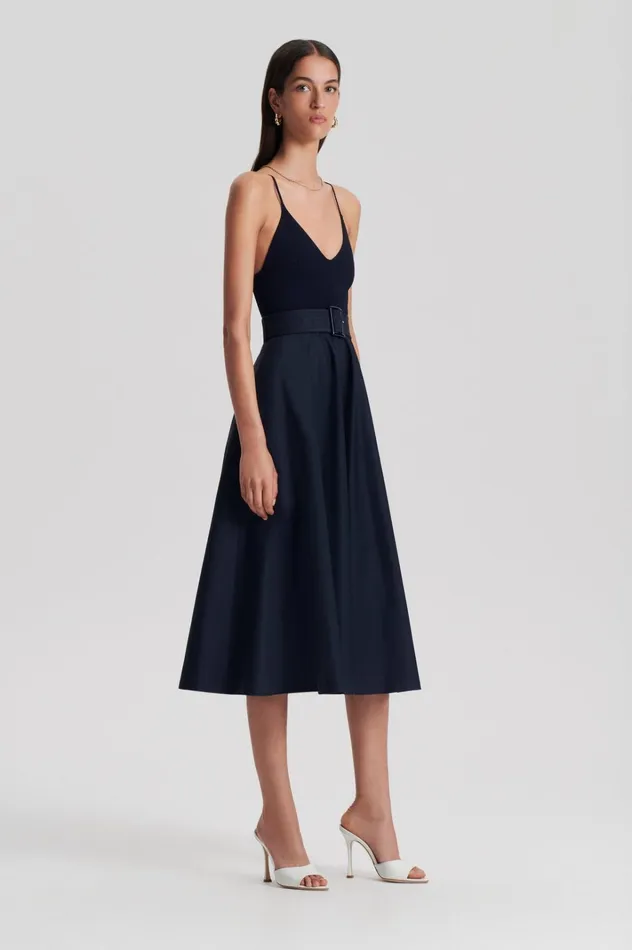 Women Scanlan Theodore Dresses CREPE KNIT CAMISOLE COTTON DRESS Navy Women Scanlan Theodore Dresses CREPE KNIT CAMISOLE COTTON DRESS Navy