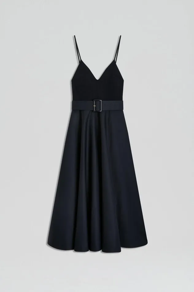 Women Scanlan Theodore Dresses CREPE KNIT CAMISOLE COTTON DRESS Navy Women Scanlan Theodore Dresses CREPE KNIT CAMISOLE COTTON DRESS Navy