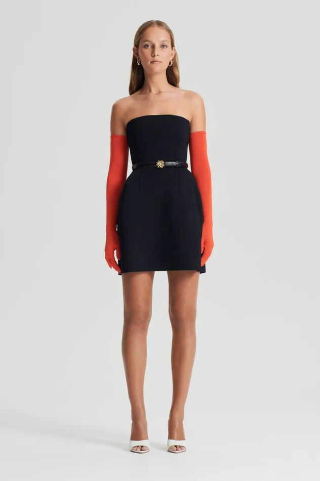 Women Scanlan Theodore Dresses CREPE KNIT PEPLUM STRAPLESS DRESS Black
