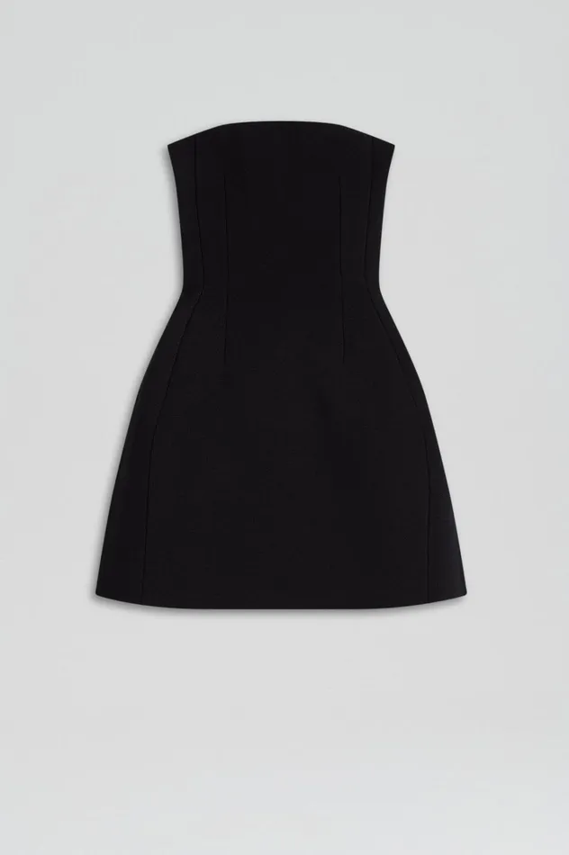 Women Scanlan Theodore Dresses CREPE KNIT PEPLUM STRAPLESS DRESS Black