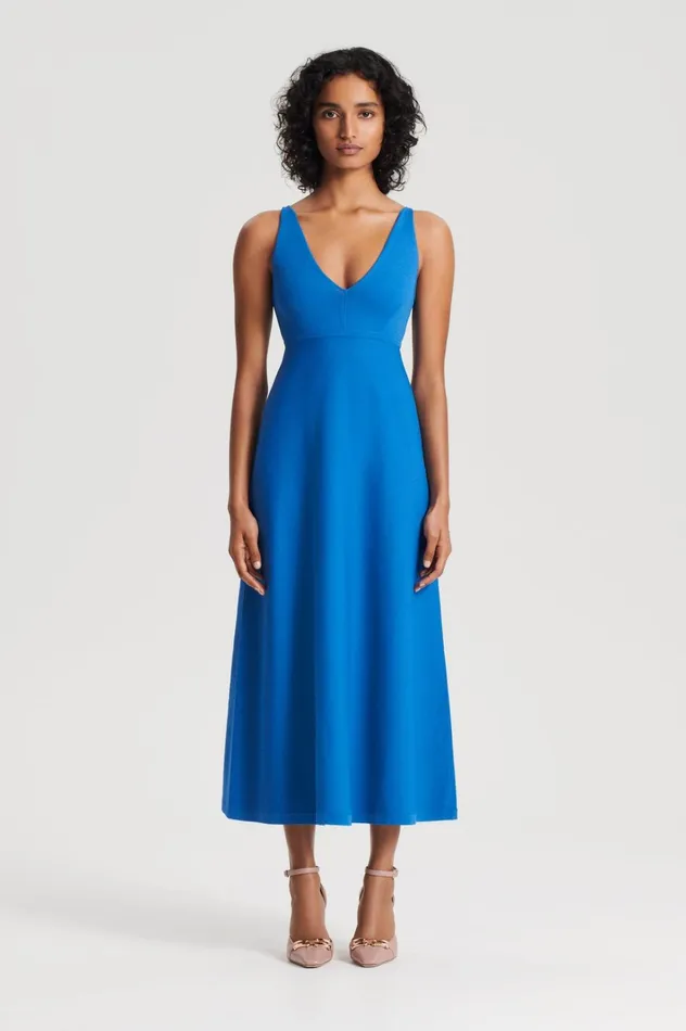 Women Scanlan Theodore Dresses CREPE KNIT V NECK DRESS Prussianblue Women Scanlan Theodore Dresses CREPE KNIT V NECK DRESS Prussianblue