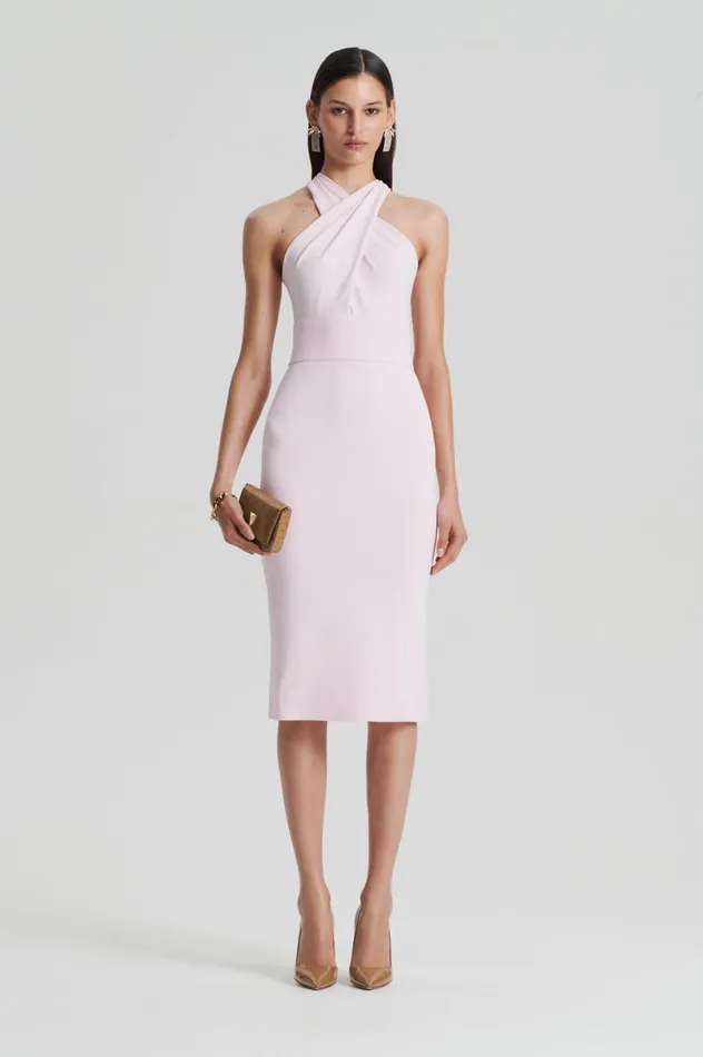 Women Scanlan Theodore Dresses CREPE KNIT WRAP NECK DRESS Angel