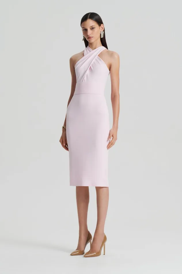 Women Scanlan Theodore Dresses CREPE KNIT WRAP NECK DRESS Angel Women Scanlan Theodore Dresses CREPE KNIT WRAP NECK DRESS Angel