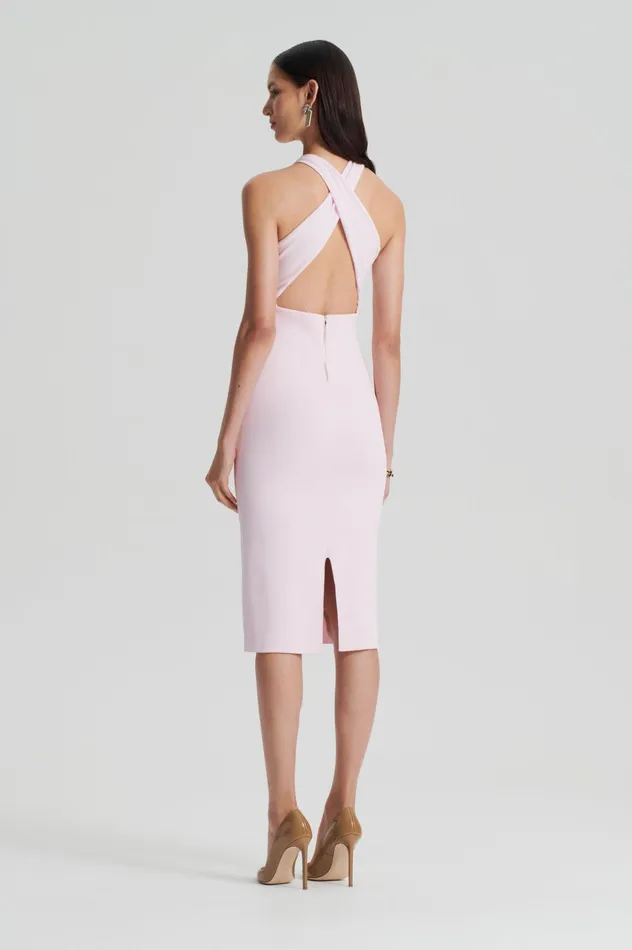 Women Scanlan Theodore Dresses CREPE KNIT WRAP NECK DRESS Angel Women Scanlan Theodore Dresses CREPE KNIT WRAP NECK DRESS Angel