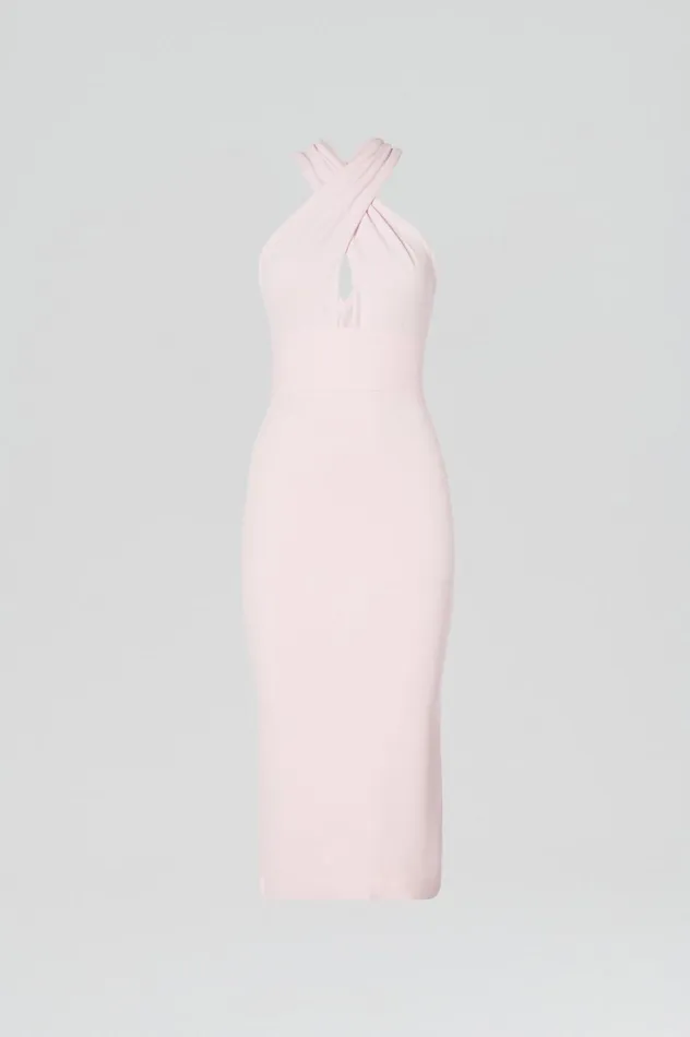 Women Scanlan Theodore Dresses CREPE KNIT WRAP NECK DRESS Angel Women Scanlan Theodore Dresses CREPE KNIT WRAP NECK DRESS Angel