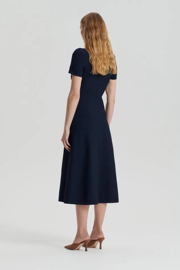 Women Scanlan Theodore Dresses CREPE KNIT ZIP SHIRT DRESS Navy