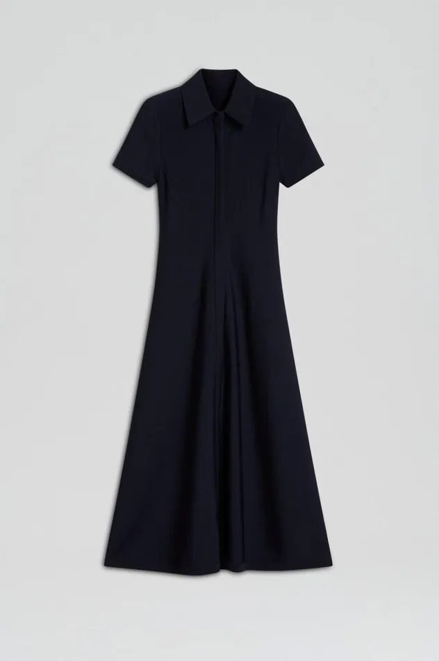 Women Scanlan Theodore Dresses CREPE KNIT ZIP SHIRT DRESS Navy