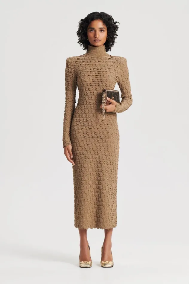 Women Scanlan Theodore Dresses SPARKLE SCALLOP POLO DRESS Bronze