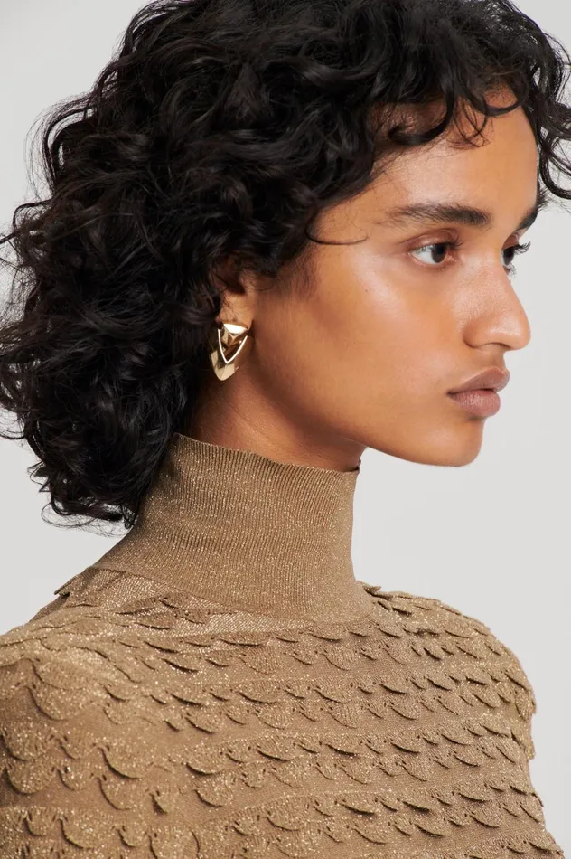 Women Scanlan Theodore Dresses SPARKLE SCALLOP POLO DRESS Bronze Women Scanlan Theodore Dresses SPARKLE SCALLOP POLO DRESS Bronze
