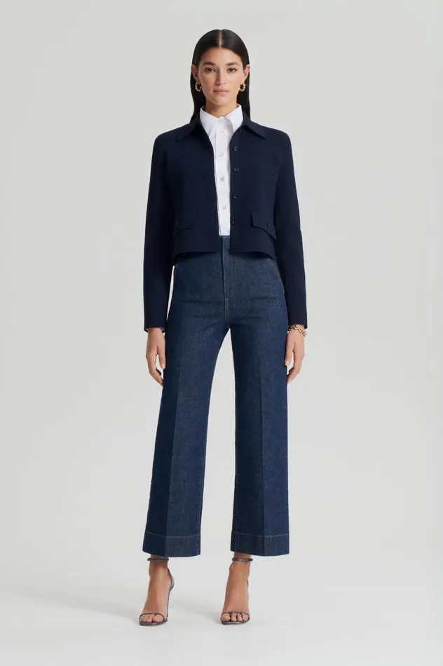 Women Scanlan Theodore Jackets CREPE KNIT BUTTON JACKET Navy