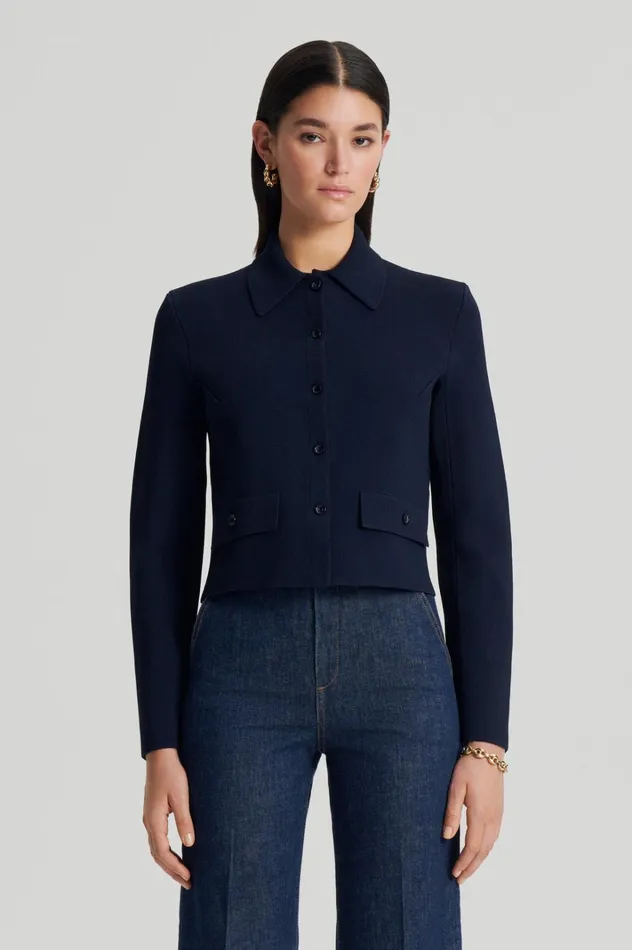 Women Scanlan Theodore Jackets CREPE KNIT BUTTON JACKET Navy
