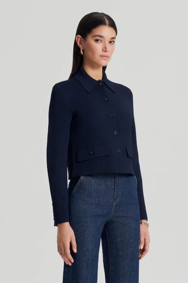 Women Scanlan Theodore Jackets CREPE KNIT BUTTON JACKET Navy