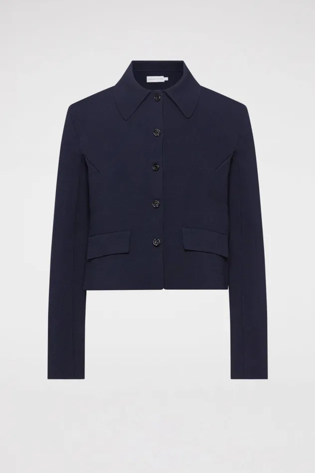 Women Scanlan Theodore Jackets CREPE KNIT BUTTON JACKET Navy