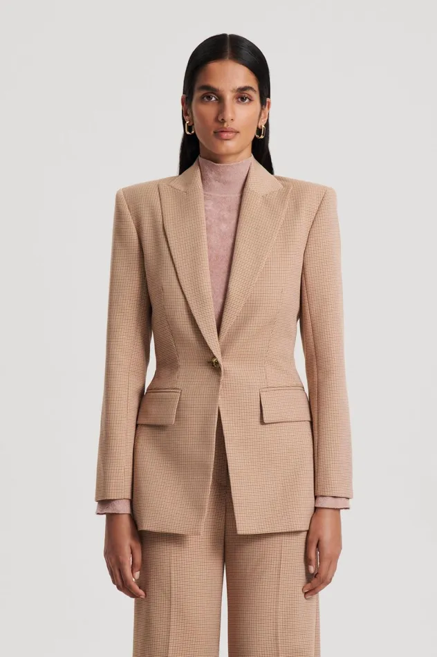 Women Scanlan Theodore Jackets PLAID TAILORED JACKET Caramel Women Scanlan Theodore Jackets PLAID TAILORED JACKET Caramel