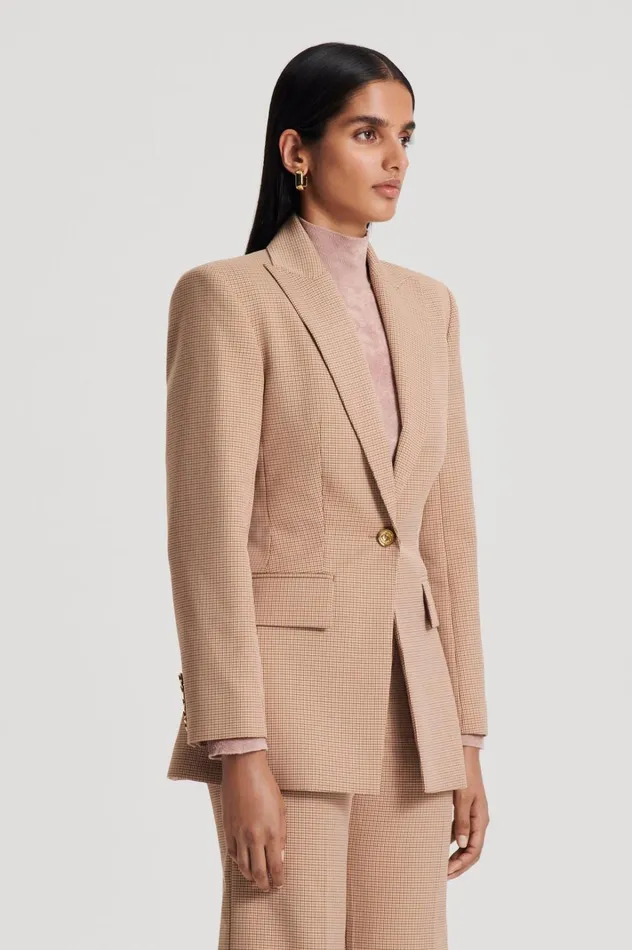 Women Scanlan Theodore Jackets PLAID TAILORED JACKET Caramel Women Scanlan Theodore Jackets PLAID TAILORED JACKET Caramel