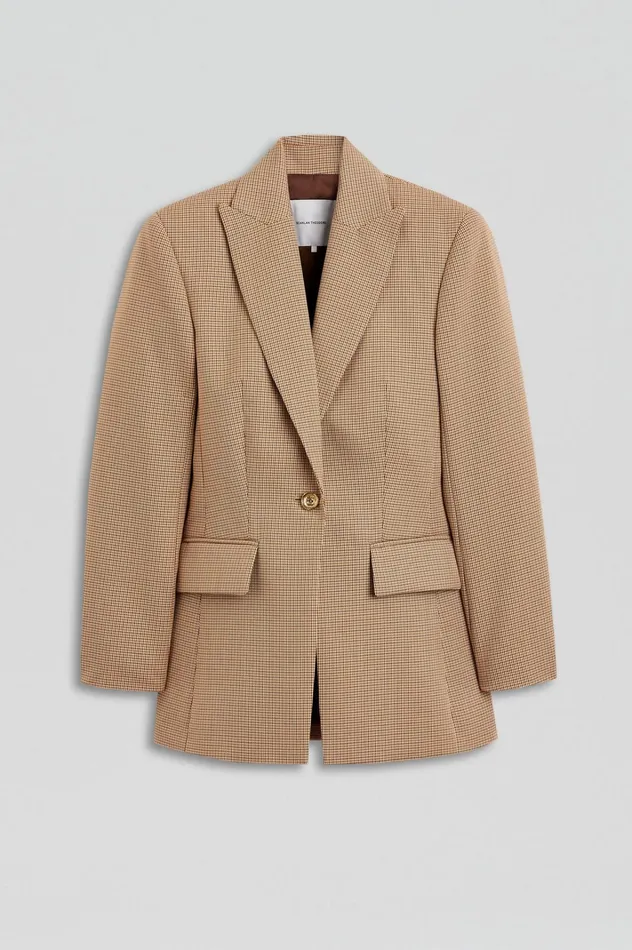 Women Scanlan Theodore Jackets PLAID TAILORED JACKET Caramel Women Scanlan Theodore Jackets PLAID TAILORED JACKET Caramel