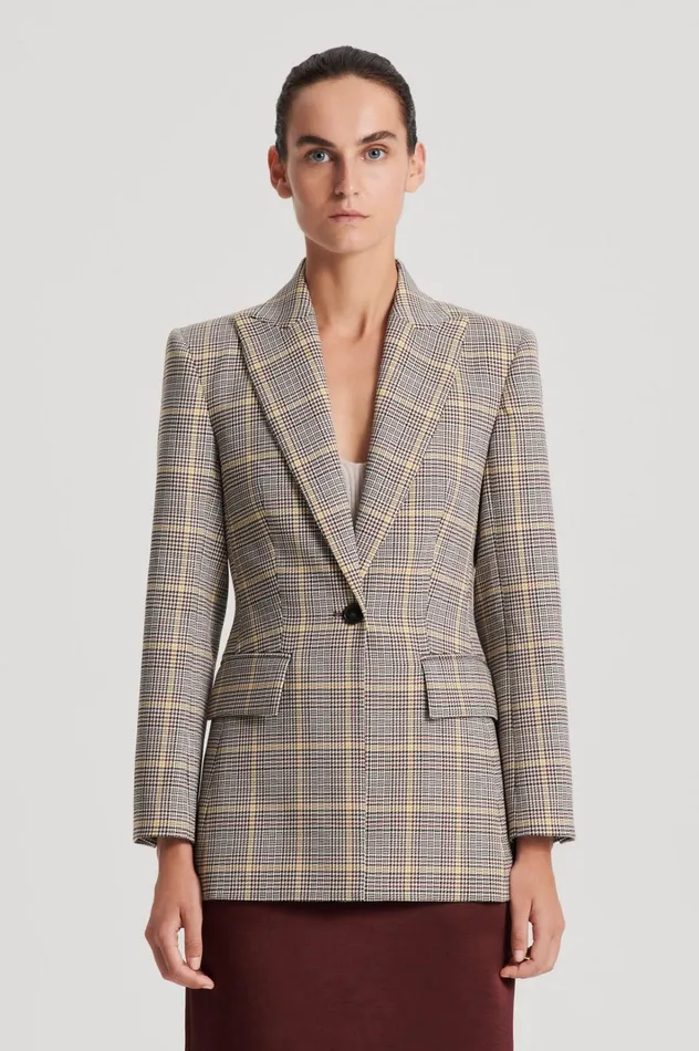 Women Scanlan Theodore Jackets PLAID TAILORED JACKET Ginger Women Scanlan Theodore Jackets PLAID TAILORED JACKET Ginger