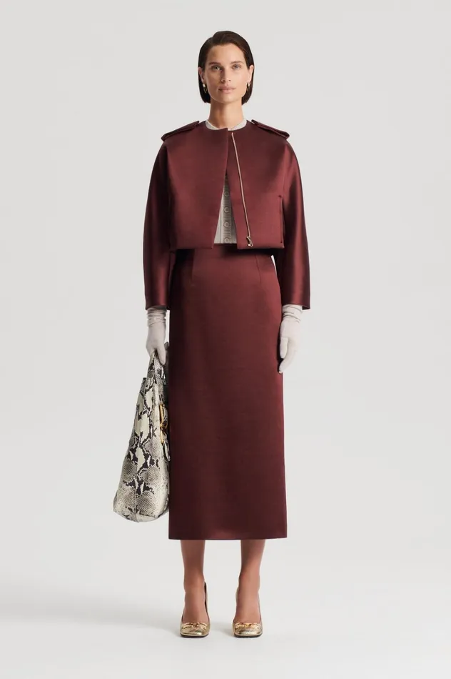 Women Scanlan Theodore Jackets SATIN COCOON SLEEVE JACKET Burgundy