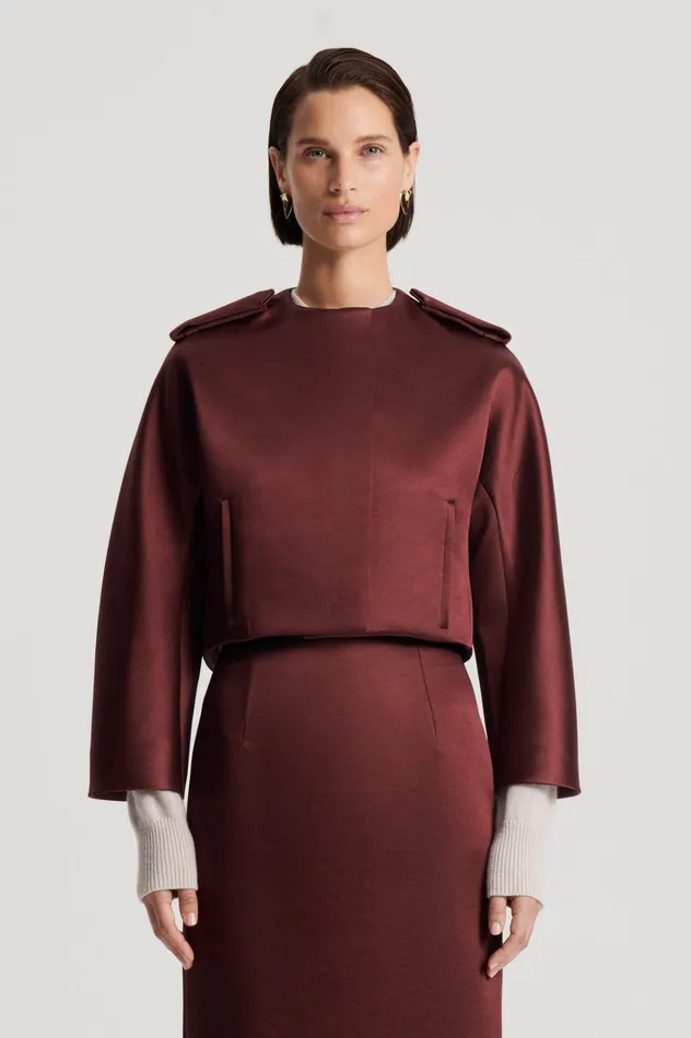 Women Scanlan Theodore Jackets SATIN COCOON SLEEVE JACKET Burgundy