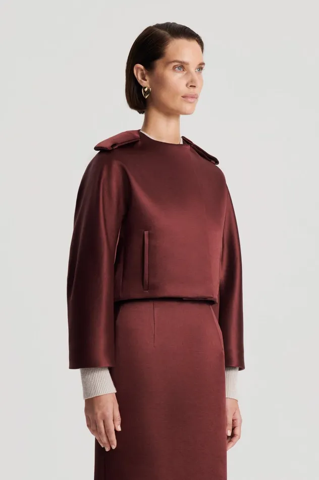 Women Scanlan Theodore Jackets SATIN COCOON SLEEVE JACKET Burgundy